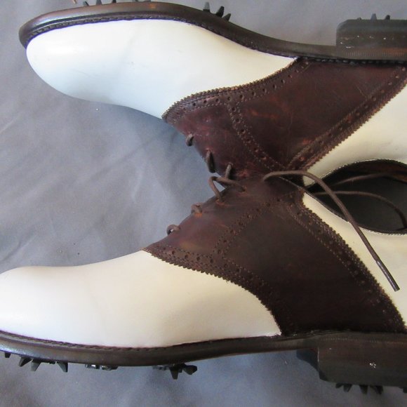 Mens Justin Golf Shoes Classic Saddle Brogue White Brown Leather Sz 8.5 EE main image 7